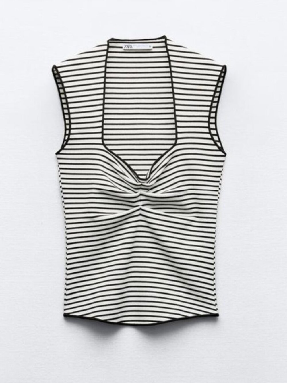 NWOT - Zara - Black and White Striped Stretch Knit Top - Size Large